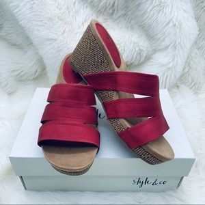 Style & Co Juliaap Casual Mule Wedge Sandal Red